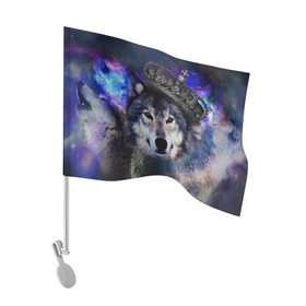 Флаг для автомобиля с принтом King Wolf в Екатеринбурге, 100% полиэстер | Размер: 30*21 см | животное | зверь | космос | природа волк | русь | славяне