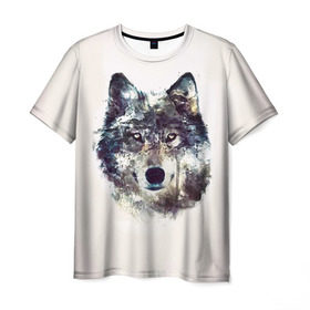 Мужская футболка 3D с принтом Волк в Екатеринбурге, 100% полиэфир | прямой крой, круглый вырез горловины, длина до линии бедер | животное | зверь | космос | природа волк | русь | славяне