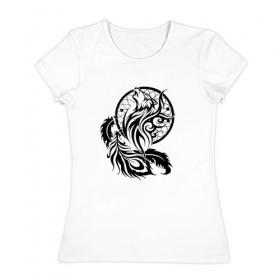 Женская футболка хлопок с принтом Ловец снов в Екатеринбурге, 100% хлопок | прямой крой, круглый вырез горловины, длина до линии бедер, слегка спущенное плечо | волк | ловец снов | трайбл | фауна | этно