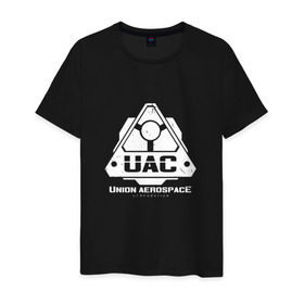 Мужская футболка хлопок с принтом UAC в Екатеринбурге, 100% хлопок | прямой крой, круглый вырез горловины, длина до линии бедер, слегка спущенное плечо. | Тематика изображения на принте: corporation | doom | дум