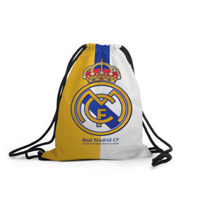 Рюкзак-мешок 3D с принтом Real Madrid CF в Екатеринбурге, 100% полиэстер | плотность ткани — 200 г/м2, размер — 35 х 45 см; лямки — толстые шнурки, застежка на шнуровке, без карманов и подкладки | football | испания | клуб | мадрид | реал | фк | футбольный