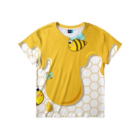 Детская футболка 3D с принтом Пчелки в Екатеринбурге, 100% гипоаллергенный полиэфир | прямой крой, круглый вырез горловины, длина до линии бедер, чуть спущенное плечо, ткань немного тянется | 