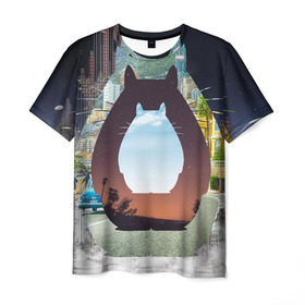Мужская футболка 3D с принтом Totoro в Екатеринбурге, 100% полиэфир | прямой крой, круглый вырез горловины, длина до линии бедер | Тематика изображения на принте: мой сосед