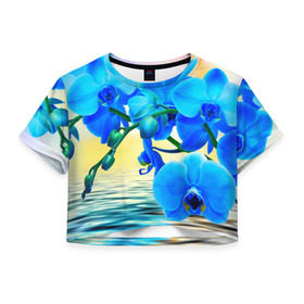 Женская футболка 3D укороченная с принтом Орхидеи в Екатеринбурге, 100% полиэстер | круглая горловина, длина футболки до линии талии, рукава с отворотами | Тематика изображения на принте: орхидея | природа | цветы