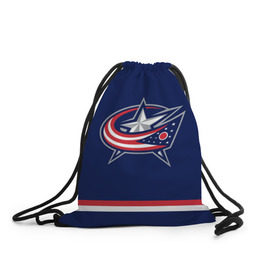 Рюкзак-мешок 3D с принтом Columbus Blue Jackets в Екатеринбурге, 100% полиэстер | плотность ткани — 200 г/м2, размер — 35 х 45 см; лямки — толстые шнурки, застежка на шнуровке, без карманов и подкладки | Тематика изображения на принте: columbus blue jackets | hockey | nhl | нхл | хоккей