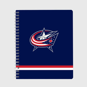 Тетрадь с принтом Columbus Blue Jackets в Екатеринбурге, 100% бумага | 48 листов, плотность листов — 60 г/м2, плотность картонной обложки — 250 г/м2. Листы скреплены сбоку удобной пружинной спиралью. Уголки страниц и обложки скругленные. Цвет линий — светло-серый
 | Тематика изображения на принте: columbus blue jackets | hockey | nhl | нхл | хоккей