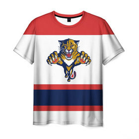 Мужская футболка 3D с принтом Florida Panthers white в Екатеринбурге, 100% полиэфир | прямой крой, круглый вырез горловины, длина до линии бедер | Тематика изображения на принте: florida panthers | hockey | nhl | нхл | хоккей