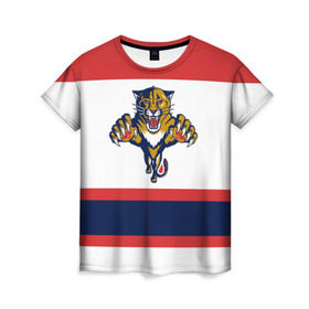 Женская футболка 3D с принтом Florida Panthers white в Екатеринбурге, 100% полиэфир ( синтетическое хлопкоподобное полотно) | прямой крой, круглый вырез горловины, длина до линии бедер | florida panthers | hockey | nhl | нхл | хоккей