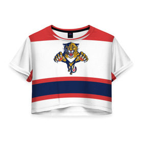 Женская футболка 3D укороченная с принтом Florida Panthers white в Екатеринбурге, 100% полиэстер | круглая горловина, длина футболки до линии талии, рукава с отворотами | florida panthers | hockey | nhl | нхл | хоккей