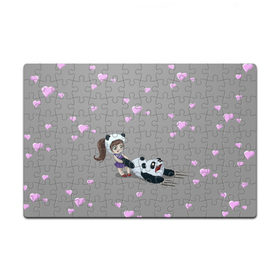 Пазл магнитный 126 элементов с принтом Милая панда в Екатеринбурге, полимерный материал с магнитным слоем | 126 деталей, размер изделия —  180*270 мм | анимэ | детям | любовь | панда | сердечки | смешные картинки