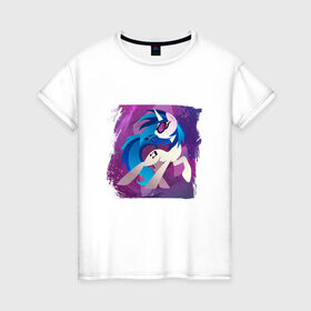 Женская футболка хлопок с принтом My littlle pony Vinyl Scratch в Екатеринбурге, 100% хлопок | прямой крой, круглый вырез горловины, длина до линии бедер, слегка спущенное плечо | Тематика изображения на принте: 