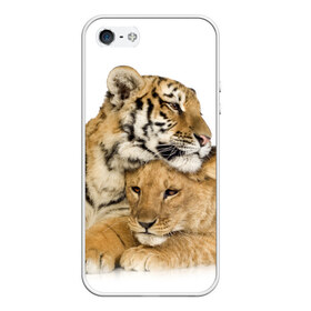 Чехол для iPhone 5/5S матовый с принтом Тигр и львица в Екатеринбурге, Силикон | Область печати: задняя сторона чехла, без боковых панелей | дикие | милые | природа | тигр | яркие