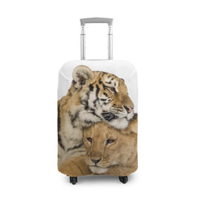 Чехол для чемодана 3D с принтом Тигр и львица в Екатеринбурге, 86% полиэфир, 14% спандекс | двустороннее нанесение принта, прорези для ручек и колес | дикие | милые | природа | тигр | яркие