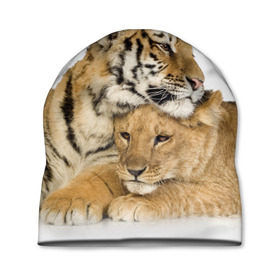 Шапка 3D с принтом Тигр и львица в Екатеринбурге, 100% полиэстер | универсальный размер, печать по всей поверхности изделия | дикие | милые | природа | тигр | яркие
