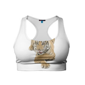 Женский спортивный топ 3D с принтом Ласковый тигренок в Екатеринбурге, 82% полиэстер, 18% спандекс Ткань безопасна для здоровья, позволяет коже дышать, не мнется и не растягивается |  | дикие | милые | природа | тигр | яркие
