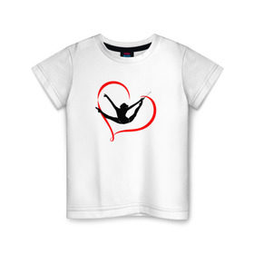 Детская футболка хлопок с принтом Гимнастка с лентой в Екатеринбурге, 100% хлопок | круглый вырез горловины, полуприлегающий силуэт, длина до линии бедер | булавы | гимнастика | гимнастка | лента | мяч | обруч | художественная гимнастика