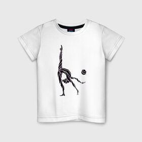Детская футболка хлопок с принтом Гимнастка с мячом в Екатеринбурге, 100% хлопок | круглый вырез горловины, полуприлегающий силуэт, длина до линии бедер | булавы | гимнастика | гимнастка | лента | мяч | обруч | художественная гимнастика