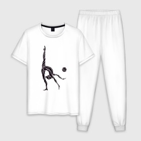 Мужская пижама хлопок с принтом Гимнастка с мячом в Екатеринбурге, 100% хлопок | брюки и футболка прямого кроя, без карманов, на брюках мягкая резинка на поясе и по низу штанин
 | булавы | гимнастика | гимнастка | лента | мяч | обруч | художественная гимнастика