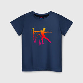 Детская футболка хлопок с принтом Гимнастка с лентой 2 в Екатеринбурге, 100% хлопок | круглый вырез горловины, полуприлегающий силуэт, длина до линии бедер | Тематика изображения на принте: булавы | гимнастика | гимнастка | лента | мяч | обруч | художественная гимнастика