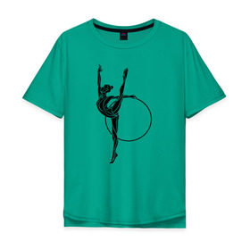 Мужская футболка хлопок Oversize с принтом Гимнастка с обручем в Екатеринбурге, 100% хлопок | свободный крой, круглый ворот, “спинка” длиннее передней части | булавы | гимнастика | гимнастка | лента | мяч | обруч | художественная гимнастика