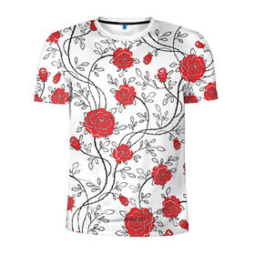 Мужская футболка 3D спортивная с принтом Всё в розочках в Екатеринбурге, 100% полиэстер с улучшенными характеристиками | приталенный силуэт, круглая горловина, широкие плечи, сужается к линии бедра | розы | цветы | шипы
