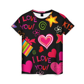 Женская футболка 3D с принтом Праздник любви в Екатеринбурге, 100% полиэфир ( синтетическое хлопкоподобное полотно) | прямой крой, круглый вырез горловины, длина до линии бедер | любовь | поцелуй | праздник | святой валентин | сердце | счастье | я люблю тебя