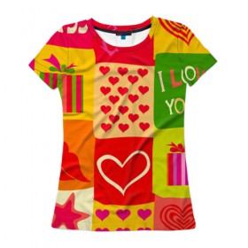 Женская футболка 3D с принтом Праздник любви 2 в Екатеринбурге, 100% полиэфир ( синтетическое хлопкоподобное полотно) | прямой крой, круглый вырез горловины, длина до линии бедер | губы | любовь | подарок | поцелуй | праздник | святой валентин | сердце | счастье | я люблю тебя