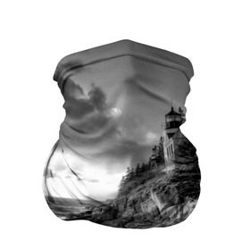 Бандана-труба 3D с принтом Маяк в Екатеринбурге, 100% полиэстер, ткань с особыми свойствами — Activecool | плотность 150‒180 г/м2; хорошо тянется, но сохраняет форму | black   white | forest | lighthouse | photo | rocks | sea | shore | spruce | sunset | waves | берег | волны | ельник | закат | камни | лес | маяк | море