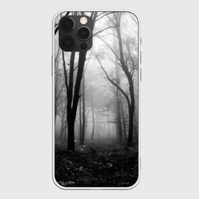 Чехол для iPhone 12 Pro Max с принтом Туман в лесу в Екатеринбурге, Силикон |  | black   white | fog | forest | morning | photo | silhouette | trees | деревья | лес | силуэт | туман | утро | фото | черно   белое