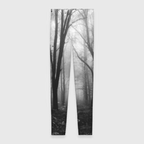 Леггинсы 3D с принтом Туман в лесу в Екатеринбурге, 80% полиэстер, 20% эластан | Эластичный пояс, зауженные к низу, низкая посадка | black   white | fog | forest | morning | photo | silhouette | trees | деревья | лес | силуэт | туман | утро | фото | черно   белое