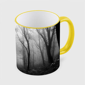 Кружка 3D с принтом Туман в лесу в Екатеринбурге, керамика | ёмкость 330 мл | Тематика изображения на принте: black   white | fog | forest | morning | photo | silhouette | trees | деревья | лес | силуэт | туман | утро | фото | черно   белое