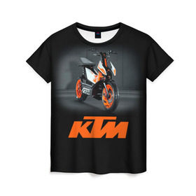 Женская футболка 3D с принтом KTM 2 в Екатеринбурге, 100% полиэфир ( синтетическое хлопкоподобное полотно) | прямой крой, круглый вырез горловины, длина до линии бедер | ktm | moto | катээм | ктм | мото | мотоцикл | мотоциклы