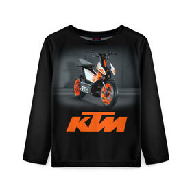 Детский лонгслив 3D с принтом KTM 2 в Екатеринбурге, 100% полиэстер | длинные рукава, круглый вырез горловины, полуприлегающий силуэт
 | ktm | moto | катээм | ктм | мото | мотоцикл | мотоциклы