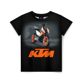 Детская футболка 3D с принтом KTM 2 в Екатеринбурге, 100% гипоаллергенный полиэфир | прямой крой, круглый вырез горловины, длина до линии бедер, чуть спущенное плечо, ткань немного тянется | Тематика изображения на принте: ktm | moto | катээм | ктм | мото | мотоцикл | мотоциклы