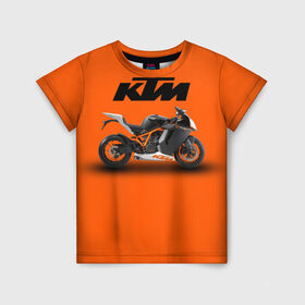 Детская футболка 3D с принтом KTM 1 в Екатеринбурге, 100% гипоаллергенный полиэфир | прямой крой, круглый вырез горловины, длина до линии бедер, чуть спущенное плечо, ткань немного тянется | Тематика изображения на принте: ktm | moto | катээм | ктм | мото | мотоцикл | мотоциклы