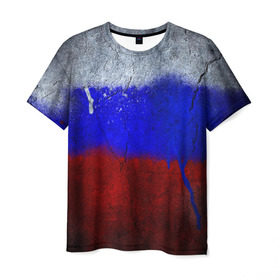 Мужская футболка 3D с принтом Триколор (Краской на земле) в Екатеринбурге, 100% полиэфир | прямой крой, круглый вырез горловины, длина до линии бедер | russia | белый | красный | российский флаг | россия | синий | триколор