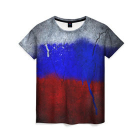 Женская футболка 3D с принтом Триколор (Краской на земле) в Екатеринбурге, 100% полиэфир ( синтетическое хлопкоподобное полотно) | прямой крой, круглый вырез горловины, длина до линии бедер | russia | белый | красный | российский флаг | россия | синий | триколор