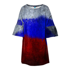 Детское платье 3D с принтом Триколор (Краской на земле) в Екатеринбурге, 100% полиэстер | прямой силуэт, чуть расширенный к низу. Круглая горловина, на рукавах — воланы | Тематика изображения на принте: russia | белый | красный | российский флаг | россия | синий | триколор