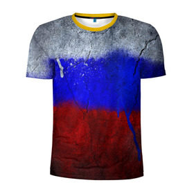 Мужская футболка 3D спортивная с принтом Триколор (Краской на земле) в Екатеринбурге, 100% полиэстер с улучшенными характеристиками | приталенный силуэт, круглая горловина, широкие плечи, сужается к линии бедра | russia | белый | красный | российский флаг | россия | синий | триколор