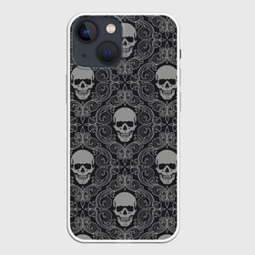 Чехол для iPhone 13 mini с принтом Ажурные черепа в Екатеринбурге,  |  | кости | мозаика | узор | череп