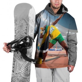 Накидка на куртку 3D с принтом Болт в Екатеринбурге, 100% полиэстер |  | bolt | атлетика | бег | олимпиада | усэйн