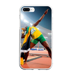 Чехол для iPhone 7Plus/8 Plus матовый с принтом Болт в Екатеринбурге, Силикон | Область печати: задняя сторона чехла, без боковых панелей | bolt | атлетика | бег | олимпиада | усэйн
