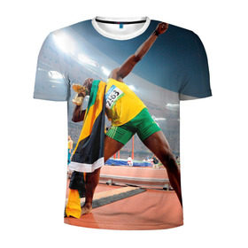 Мужская футболка 3D спортивная с принтом Болт в Екатеринбурге, 100% полиэстер с улучшенными характеристиками | приталенный силуэт, круглая горловина, широкие плечи, сужается к линии бедра | bolt | атлетика | бег | олимпиада | усэйн