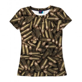 Женская футболка 3D с принтом Боеприпасы в Екатеринбурге, 100% полиэфир ( синтетическое хлопкоподобное полотно) | прямой крой, круглый вырез горловины, длина до линии бедер | гильза | патроны | пули