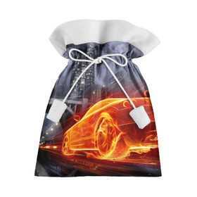 Подарочный 3D мешок с принтом Огненная погоня в Екатеринбурге, 100% полиэстер | Размер: 29*39 см | авто | гонки | дым | машина | огонь | пламя