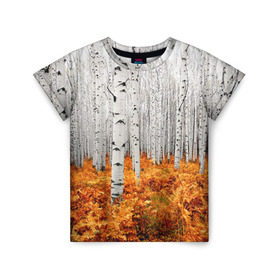 Детская футболка 3D с принтом Березовая роща в Екатеринбурге, 100% гипоаллергенный полиэфир | прямой крой, круглый вырез горловины, длина до линии бедер, чуть спущенное плечо, ткань немного тянется | Тематика изображения на принте: birch | birch grove | ferns | forest | trees | березовая | березы | деревья | лес | папоротник | роща