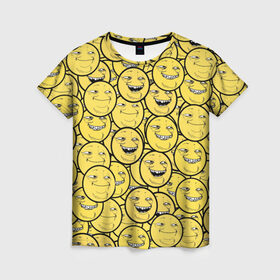 Женская футболка 3D с принтом ПеКа-фейс в Екатеринбурге, 100% полиэфир ( синтетическое хлопкоподобное полотно) | прямой крой, круглый вырез горловины, длина до линии бедер | колобок | луна | пека | смайл | смайлик | солнце | фейс