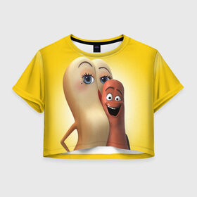 Женская футболка 3D укороченная с принтом Полный расколбас в Екатеринбурге, 100% полиэстер | круглая горловина, длина футболки до линии талии, рукава с отворотами | sausage party