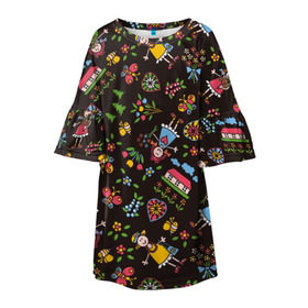 Детское платье 3D с принтом Стикеры в Екатеринбурге, 100% полиэстер | прямой силуэт, чуть расширенный к низу. Круглая горловина, на рукавах — воланы | веселое | стикер