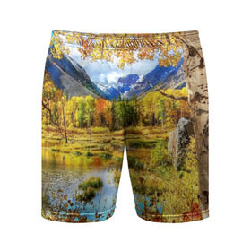 Мужские шорты 3D спортивные с принтом Горное озеро в Екатеринбурге,  |  | autumn | bright | clouds | colors | forest | mountains | river | trees | горы | деревья | краски | лес | облака | осень | река | цвета | яркие